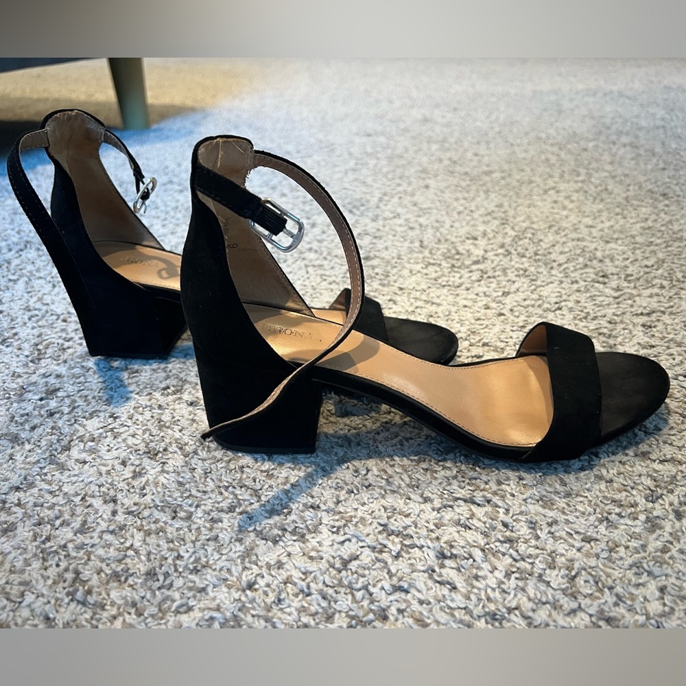 Black block heel sandals